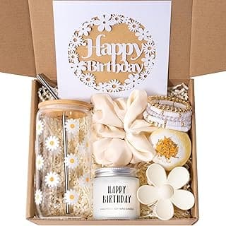 Birthday Gifts For Women, Teen Girl, Her - Gift Baskets with Cute Daisy Aesthetic Glass Cups Gift Set 7pcs - Perfect for Girl, Sister, Daughter, Friends