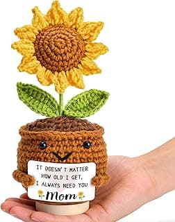 OEAGO Gifts for Mom Mothers Day: from Daughter Son Kids Mini Gifts for Mom Mama Handmade Crochet Cute Small Sunflowe Doll Gift with Base Birthday Present Idea for Mother Knitted Decor 6.69 x 2.75inch