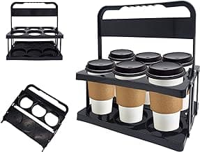 Drink Carrier with Handle, Reusable & Sturdy - for Large Beverages & Food Delivery Use (Black)