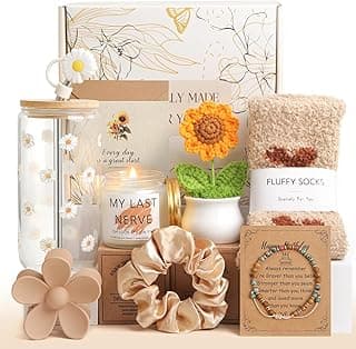 Birthday Gifts for Women, Teen Girls, Her, Unique Happy Birthday Gift Baskets for Best Friend Sister Daughter, Women Christmas Gifts Box for Girls Wife Girlfriends, 10pcs Cute Daisy Gift Set(Brown)