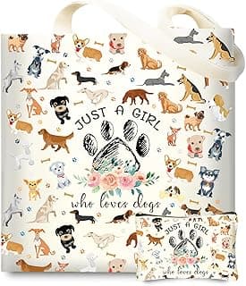 DHQH Cute Gifts for Dog Lover, Dog mom Gift Reusable Grocery Beach Shopping Bag for Women, Birthday Gift for Mom Daughter Friends Sisters Who Loves Dogs