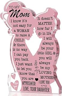 Mom Gifts Mothers Day Birthday Gifts from Daughter, Mom Birthday Gift Ideas Cool I Love Mom Best Mom Ever Gifts New Mom Single Mom Christmas 2025 Mother's Day Easter Gift Acrylic Plaque Sign