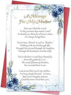 Poem Thank You Card for Mom, Heartfelt Mom Birthday Card, Sweet Mother's Day Gift from Daughter Son, A Message for My Mother