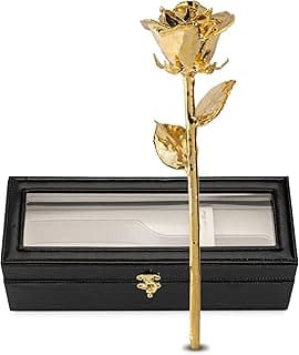 Forever Rose 24K Gold Dipped Real Rose – Handmade, Long-Lasting Preserved Flower in Leather Case – Romantic Gift for Anniversary, Valentine's Day, Mother's Day, Birthday, Wedding, Wife, Girlfriend
