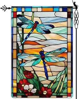 Spring Summer Dragonfly Garden Flag Glass Style Flowers Garden Flag Vertical Double Sided Rustic Farmland Burlap Yard Lawn Outdoor Decor 12.5x18"