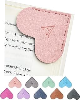 MOTEERLLU Personalized Leather Heart Bookmark with Initials, Handmade, Cute Custom Corner Book Marks for Reading Women, Teachers, Students, Book Lovers Gifts, Book Accessories (Pink, A)