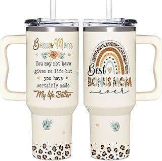 AT2Z GLOBAL Bonus Mom Gifts - Stepmom Gift - Gifts For Step Mother - Bonus Mom Mothers Day, Christmas, Birthday Gift Ideas - Bonus Mother Cup Tumbler 40 Oz with Handle
