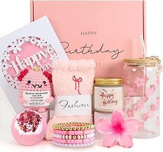 Birthday Gifts for Teen Girls, Women, Her, Unique Happy Birthday Gift Baskets for Best Friend, Daughter, Sister, Granddaughter, Cute Axolotl Crochet Ideal Gift Set 9pcs
