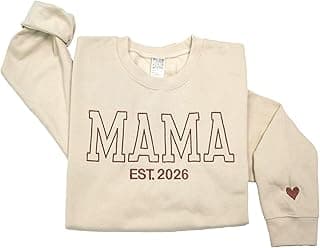 LullabyMall Personalized Embroidered Mama EST Sweatshirt For Women, Custom Gifts for Mother's Day Chirstmas Birthday for Mama