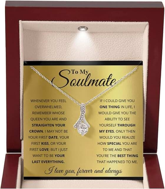 Birthday Gifts for Wife from Husband | Soulmate Necklace with Heartfelt Message Card & Box | Anniversary, Birthday, Christmas or Valentine’s Day Gift for Girlfriend, Fiancée