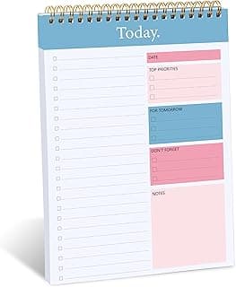 To Do List Notepad - Daily Planner Notepad Undated 52 Sheets Tear Off, 6.5" x 9.8" Checklist Productivity Organizer with Hourly Schedule for Tasks