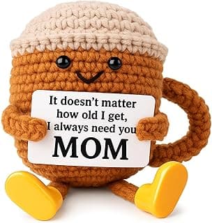 Mothers Day Gifts for Mom from Daughter Son Kids, Birthday Gifts Cute Crochet Coffee Lover Gift, Funny Meaningful Small Gifts for Women Handmade Desk Decor