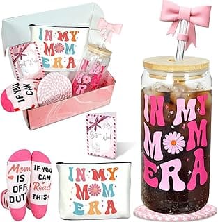 ANOTION In My Mom Era Gift Set - Birthday Gift for Mother, Iced Coffee Cups Coffee Mug with Straw, New Mom Gifts, Mothers Day, Mama Glass Tumbler Drinking Cup