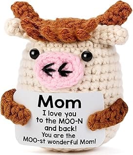 Mini Birthday Gifts for Mom from Daughter - Handmade Crochet Cow Moms Gifts for Mother’s Day Mama Mother in Law Bonus Step Mother Mommy - Funny I Love You Mom Present for Mothers Day