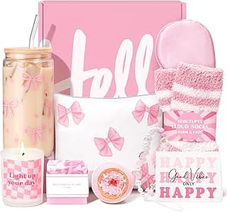 Gift Baskets for Women, 9pcs Birthday Gifts for Teenage Girls, Best Christmas Ideas Box w/Coquette Bow Aesthetic Cup Trendy Stuff for Her Teen Girl Sister Friend Friendship Sweet 16th 18th 21st Bday