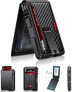 Wallet for Men, Mens Minimalist Wallet 9-13 Cards, Slim Compact Wallet with Money Clip & ID Window, RFID Blocking Smart Pop Up Card Wallet, Metal Aluminum Credit Card Holder Bifold Wallet