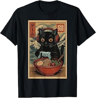 Cute Kawaii Gamer Cat Funny Ramen Retro Japanese Cat Gaming T-Shirt