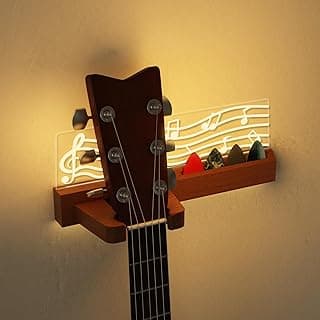 Guitar Wall Mount Stand with LED Lights - Solid Wood & Acrylic USB-Powered Guitar Accessories - Gift for Men, Guitar Players, Music Lovers (for Acoustic, Electric Bass, Ukulele)