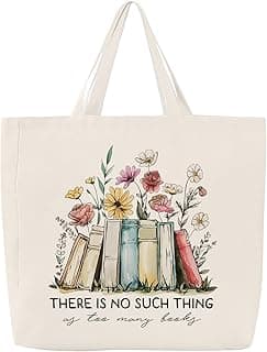Canvas Book Tote Bag, Book Lover Valentines Day Gifts for Women, Bookish Reading Accessories Gifts for Librarian Teacher