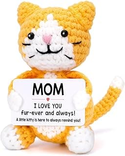 Funny Cat Mothers Day Mom Gifts from Daughter Son, New Bonus Step Mom Mama Mother in Law Gifts Birthday Presents, Mini Cute Cool Stuff Things I Love You Mommy, Small Emotional Positive Crochet Cat
