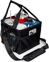 Reusable Drink Carrier with Handle – Tip-Resistant 4 Cup Carrier with Shoulder Strap for Delivery – Insulated, Foldable, Adjustable Dividers – Portable Caddy Tote Bag, Drink Holder for Car
