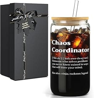 Thank You Gifts for Chaos Coordinator, Boss Gifts for Women on Birthday Christmas Boss Day Office Gift for Coworkers Employees Manager Mom Friend Men, Teacher Appreciation Gift, 16oz Glass Cup