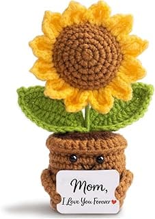 Mothers Day Birthday Gifts for Mom, Mom Gift - Crochet Sunflower Gifts with “I Love You Forever” Sign, Emotional Support Crochet, Christmas Mother’s Day Presents from Daughter Son