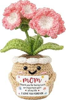 Gifts for Mom from Daughter Son - Cute Mothers Day Birthday Gifts for Moms - 6.23'' x 2.56'' Knitted Positive Inspirational Carnation Flowers Mother's Day Mom Crochet Doll