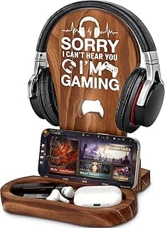 Gamer Gifts for Men Teenage Boys Birthday Valentines Day, Headphone Stand Gaming Gifts for Him Men Son Boyfriend Brother, Gamer Lovers Room Decor Stuff Wooden Headset Holder - I'm Gaming