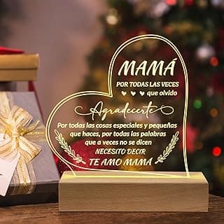 Petalsun Regalos para el Día de las Madres, Regalos para Mamá- Engraved Wooden Base Lamp- Mothers Day Gifts for Mom in Spanish, Regalo de Cumpleaños para Mujer