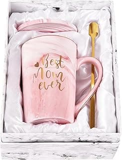 YHRJWN Mothers Day Gifts for Mom, Best Mom Ever Coffee Mug, Mom Mothers Day Gifts from Daughter Son, Moms Gift Idea for Birthday, Valentines Day, Present for Moms Mothers, 14 Oz Pink