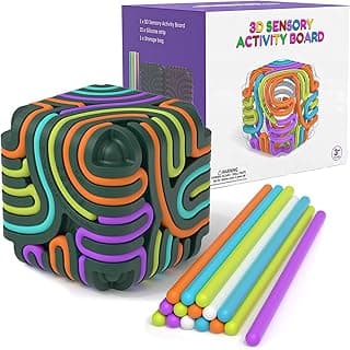 Accevo 3D Sensory Activity Board, Silicone Fidget Cube Toy for Stress Relief, Calming, Focus, ADHD and Autism, 5 Colors Sensory Toys Game Controller for Kids 3+ & Adults with 15 Strings