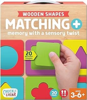 Chuckle & Roar Matching+ Wooden Sensory Shapes Memory Game for Kids Ages 3–6+ – Premium Wood Logic Puzzle & Shape Matching Game with Multiple Play Modes