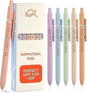 Achievers Inspirational Gel Pens for Women, 6 Pack Pastel 0.5mm Fine Point, Quick Dry Black Ink, Soft Touch, Motivational Quotes – Funny Pens Office School Bulk Supplies, New Job & Promotion Gifts