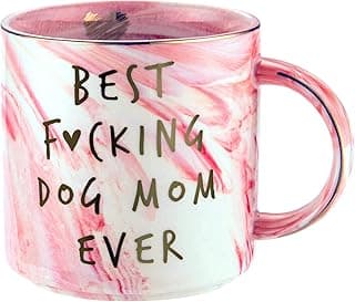 Dog Mom Gifts - Best Dog Mom Ever - Funny Birthday Gift For Dog Lovers Women - Gag Gifts for New Puppy Fur Baby Owners - Fur Mama Presents, Pitpull Pug - Cute Pink Marble Mug, 11.5oz Coffee Cup