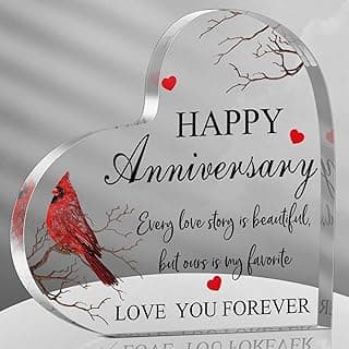Happy Anniversary Cardinal Gift for Women Anniversary Wedding Gifts Acrylic Valentines Day Gifts for Her Him Couple Wife Husband Girlfriend Boyfriend(Delicate Style)