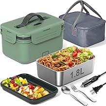 Electric Heated Lunch Box for Car Truck Home 1.8L 100W Portable Food Warmer with 12V/24V/110V/220V Hot Meal for Work Travel Jobsite Camping Christmas Gifts White Elephant Gifts for Adults/Men/Woman