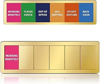 Office Door Signs -6 Options Do Not Disturb, In A Meeting, Out Of Office, Working Remotely, Back Soon Please Knock,Privacy Door Slider Sign for Meeting & Conference Room Brushed Gold