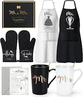 Wedding Gifts for Couples 2026 Bridal Shower Gift for Bride To Be Engagement Gifts for Couples Newlyweds His and Hers Mr and Mrs Gift for Anniversary Marriage Matching Couple Stuff Basket with Aprons