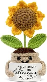 Tiny Detalles Birthday Gifts for Women - Mini Positive Crochet Sunflower, Gifts for Mom from Daughter Son on Mothers Day, Thank You Gifts for Teacher, Coworker, Friends and Sunflower Decor