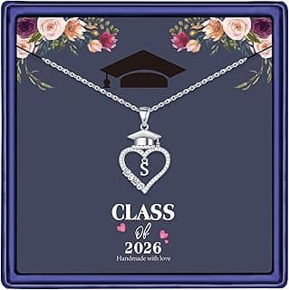 M MOOHAM Graduation Gift for Her 2026, 14K White Gold Plated CZ Graduation Cap Heart Pendant Initial Necklaces for Women Teen Girls High School College Graduation Gift for Her