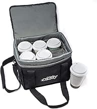 Drink Caddy Insulated Portable Drink Carrier Reusable Coffee Cup Holder with Shoulder Strap for Food Delivery and Takeout Easily Secures 6 Hot or Cold Beverages with Adjustable Height Zipper Closure