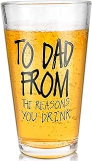Fathers Day Dad Gifts from Daughter Son Wife - 16 OZ Funny Beer Glass Gifts for Dad Men Husband Grandpa Birthday Anniversary Retirement Christmas Stocking Stuffers