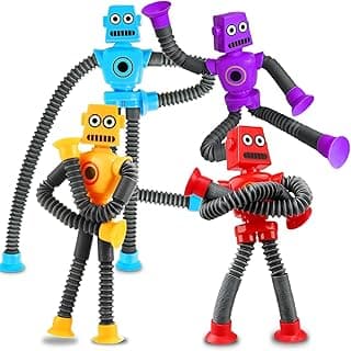 Easter Basket Stuffer Gift for Toddlers Boy Kid Year Old Age 3 4 5 6 7 8, Robot Sensory Travel Toy 4Pcs Airplane Autism Pop Tube Suction Fidget Toy Autistic Christmas Stocking Stuffers Valentines Day