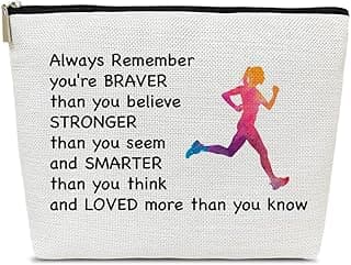 Running Gifts Makeup Bag, Inspirational Runner Gifts for Marathon Lovers Women, Always Remember You're Braver Than You Believe Cosmetic Bags for Purse