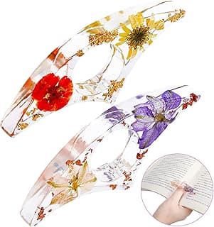 2 Pieces Dried Flower Resin Book Page Holder Transparent Thumb Ring Page Holder Handmade Personalized Flower Resin Bookmark Reading Accessories Gift for Teachers Book Lovers Literary (Adorable Style)