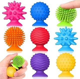 Sensory Fidget Toys Kids Adults ：Textured Suction Cup Toys for Kids with Autism- Squishy Sensory Toys for Classroom Bath- 8 Pack Calm Down Corner Supplies for Boys Teens- Easter Basket Stuffers
