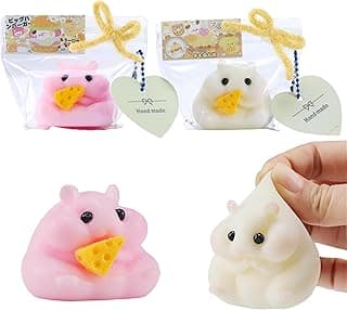 2PCS QCROAD SQUISHY Handmade Taba Hamster Squishy Squeeze Toys - Ultra Soft Silicone Animal Squishies for Kids & Adults, Reusable Non-Violent Squishy Toys for Stress Relief & Relaxation （White&Pink）