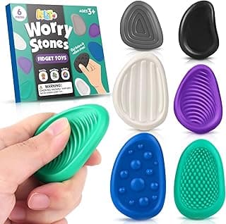Fidget Toys Adults Sensory Stone: 6 Pack Textured Worry Stone for Autism Kids Calming Down - Fidget Stress Toys for Anxiety Relief - Small Students Prizes Fidget Toys
