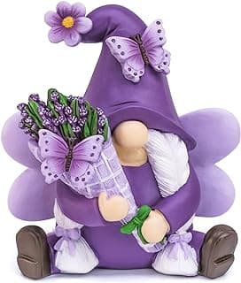 Spring Decor Lavender Gnomes, Fairy Garden Gnomes Resin Figurines Purple Home Decor Indoor Outdoor, Spring Decorations Lavender Gifts for Women